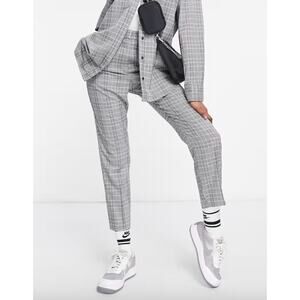 ASOS DESIGN‎ Premium Suit Pant Mono Check Pull On Stretch Waist Pants Size Small